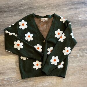 Boho Green Daisy Floral Women's Cardigan Sweater